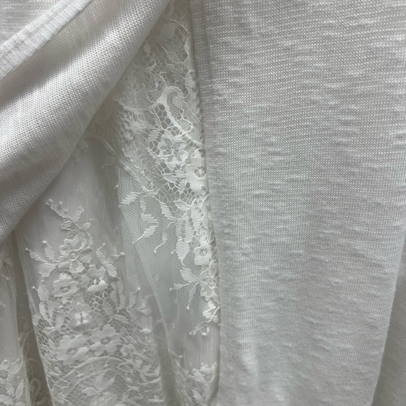 White House black market long sleeve white blouse w/ silver beading v neck- m - Picture 4 of 9